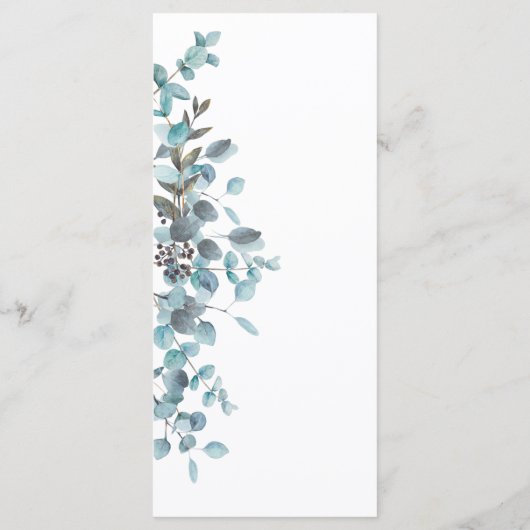 Blauw Eucalyptus laat stijlvol script bruiloft Menu (Achterkant)
