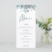Blauw Eucalyptus laat stijlvol script bruiloft Menu (Staand voorkant)