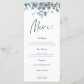 Blauw Eucalyptus laat stijlvol script bruiloft Menu (Voorkant)