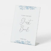 Blauw Eucalyptus Weddenschap Gast Boek Deestteken Reclamebord Met Voetstuk (Voorkant)