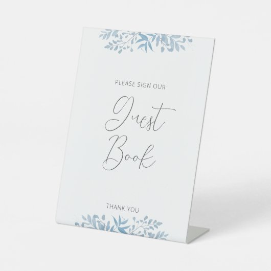 Blauw Eucalyptus Weddenschap Gast Boek Deestteken Reclamebord Met Voetstuk (Voorkant)