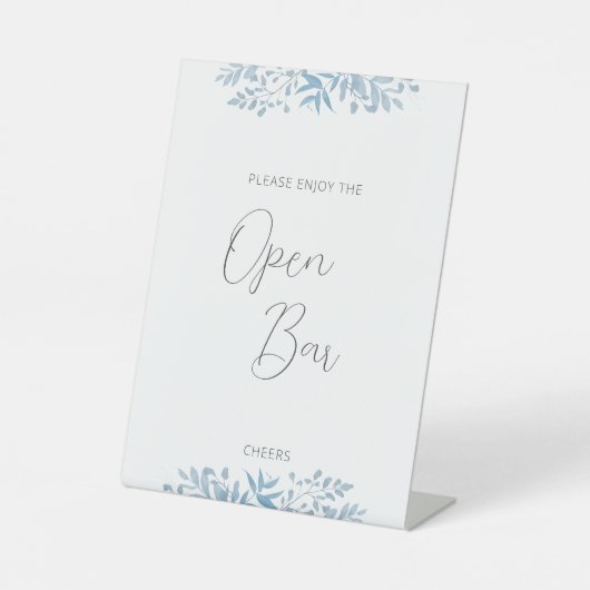 Blauw Eucalyptus Weddenschap Open Bar Deal Sign Reclamebord Met Voetstuk (Voorkant)