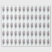 Blauw Evergreen, Blauwe Lente, Rode & Witte Bloeme Cadeaupapier (Vlak)