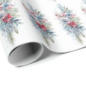 Blauw Evergreen, Blauwe Lente, Rode & Witte Bloeme Cadeaupapier (Rol Hoek)