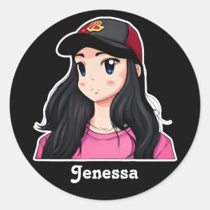 Blauw Eyed Zwart Haar Anime Meisje Gepersonaliseer Ronde Sticker