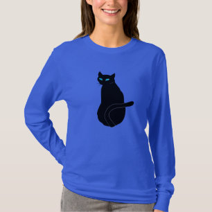 Blauw Eyed Zwart Kat Grappig T-shirt