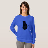 Blauw Eyed Zwart Kat Grappig T-shirt (Voorkant volledig)