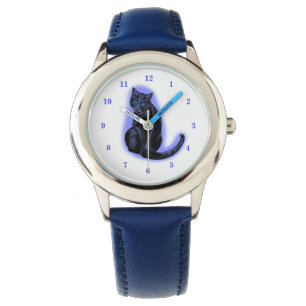 Blauw Eyed Zwart Kat Horloge Gift