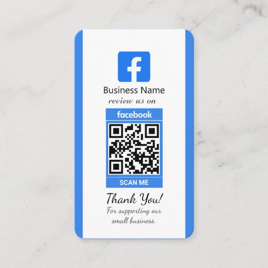 Blauw Facebook Review Visitekaartje met QR-code (Voorkant)