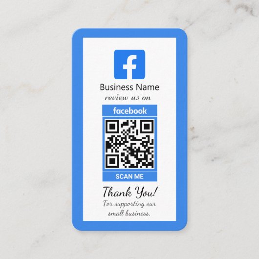 Blauw Facebook Review Visitekaartje met QR-code (Voorkant)