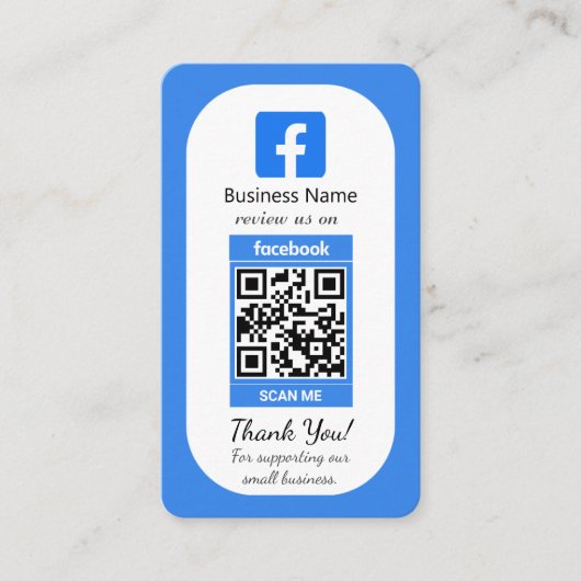 Blauw Facebook Review Visitekaartje met QR-code (Voorkant)