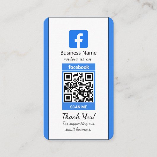 Blauw Facebook Review Visitekaartje met QR-code (Voorkant)
