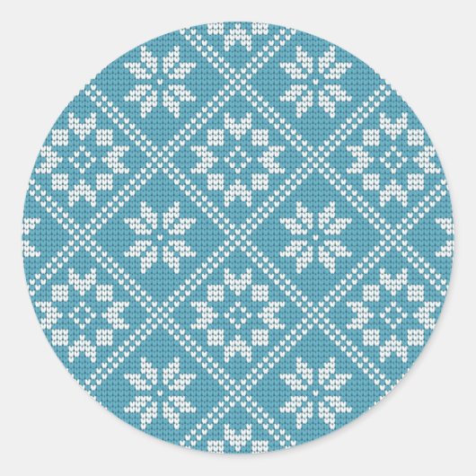 Blauw Fair Isle trui breipatroon Kerstmis Ronde Sticker (Voorkant)