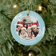 Blauw familie kerst foto sneeuwvlokken