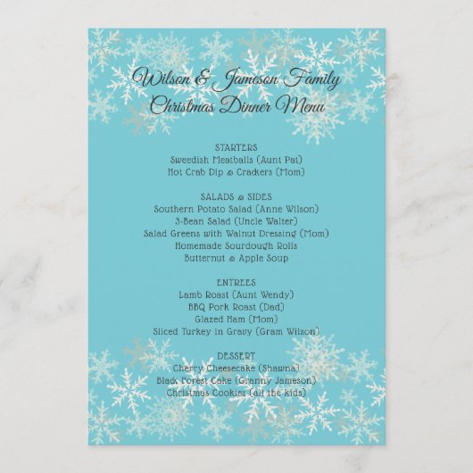 Blauw familiekertinermaandagmenu sjabloon menu (Voorkant)
