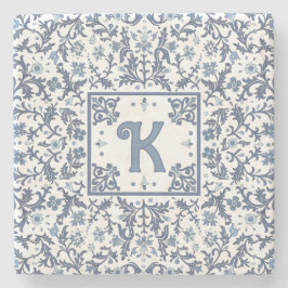 Blauw Fancy Bloemen Grafisch Patroon Gepersonalise Stenen Onderzetter