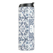 Blauw Fancy Bloemen Grafisch Patroon Gepersonalise Thermosbeker (Gedraaid links)