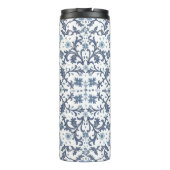 Blauw Fancy Bloemen Grafisch Patroon Gepersonalise Thermosbeker (Achterkant)