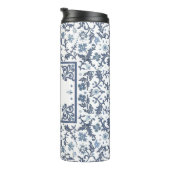 Blauw Fancy Bloemen Grafisch Patroon Gepersonalise Thermosbeker (Geroteerd rechts)