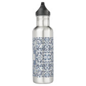 Blauw Fancy Bloemen Grafisch Patroon Gepersonalise Waterfles (Rechts)