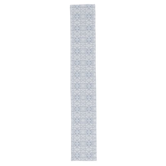 Blauw Fancy Bloemen Tegels Patroon Lange Tafelloper (Voorkant)