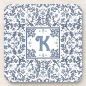 Blauw Fancy Bloemenkaart gepersonaliseerd Bier Onderzetter (Voorkant)