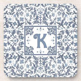 Blauw Fancy Bloemenkaart gepersonaliseerd Bier Onderzetter