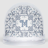 Blauw Fancy bloemmotief monogram Sneeuwbol (Voorkant)