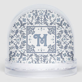 Blauw Fancy bloemmotief monogram Sneeuwbol