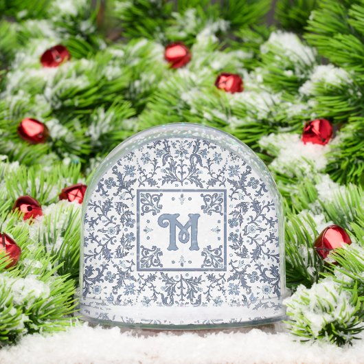 Blauw Fancy bloemmotief monogram Sneeuwbol (Kerstmis)