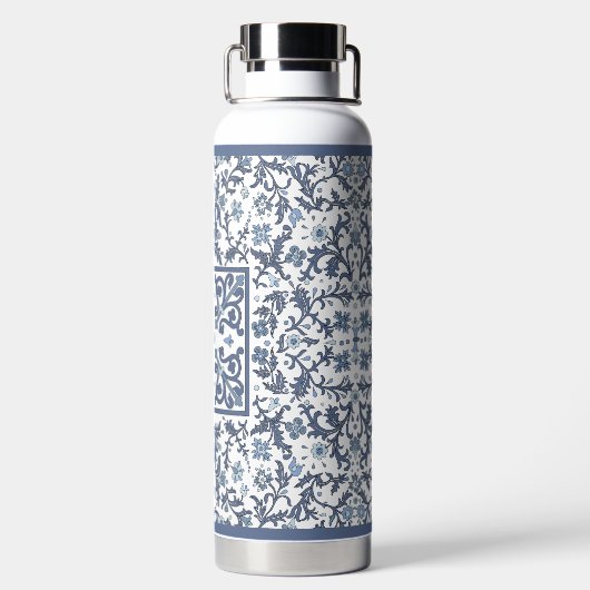 Blauw Fancy bloemmotief Waterfles (Achterkant)