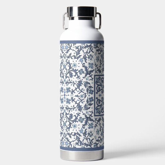 Blauw Fancy bloemmotief Waterfles (Voorkant)