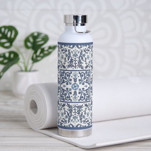 Blauw Fancy bloemmotief Waterfles (Yoga)