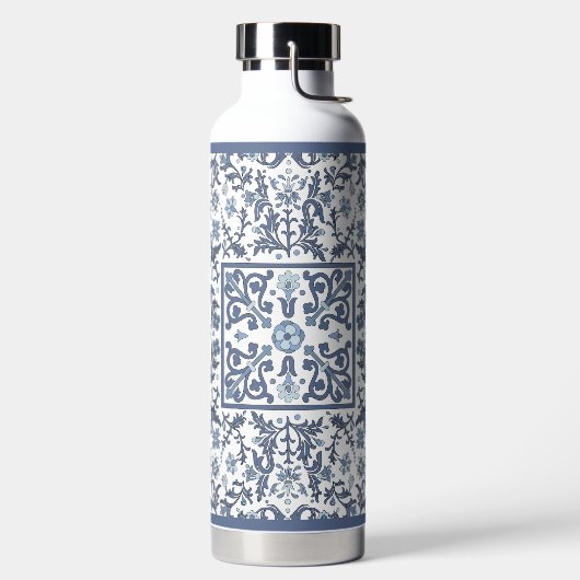 Blauw Fancy bloemmotief Waterfles (Links)