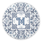 Blauw Fancy bloempatroon gepersonaliseerd Keramische Knop (Voorkant)