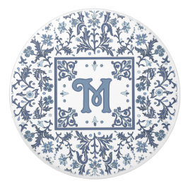 Blauw Fancy bloempatroon gepersonaliseerd Keramische Knop