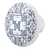 Blauw Fancy bloempatroon gepersonaliseerd Keramische Knop (Rechts)