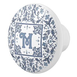 Blauw Fancy bloempatroon gepersonaliseerd Keramische Knop