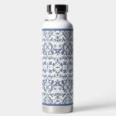 Blauw Fancy bloempatroon gepersonaliseerd Waterfles (Rechts)