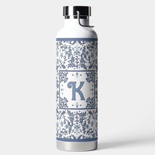 Blauw Fancy bloempatroon gepersonaliseerd Waterfles (Links)