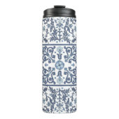 Blauw Fancy Floral Graphic Pattern Thermosbeker (Voorkant)