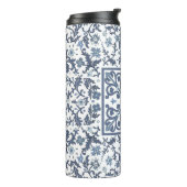 Blauw Fancy Floral Graphic Pattern Thermosbeker (Gedraaid links)
