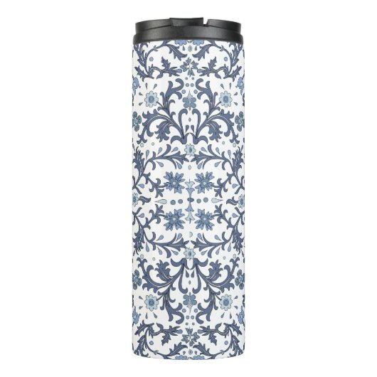 Blauw Fancy Floral Graphic Pattern Thermosbeker (Achterkant)