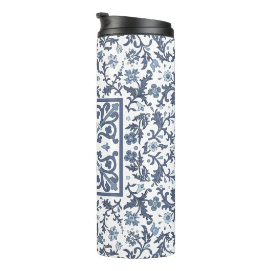 Blauw Fancy Floral Graphic Pattern Thermosbeker (Geroteerd rechts)