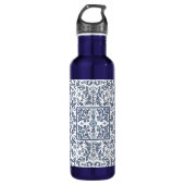 Blauw Fancy Floral Graphic Pattern Waterfles (Voorkant)