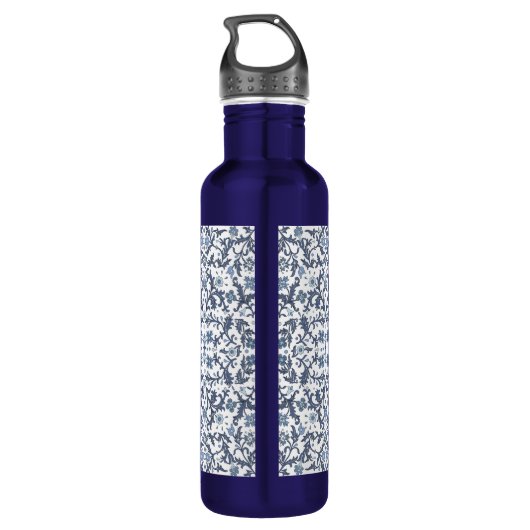 Blauw Fancy Floral Graphic Pattern Waterfles (Achterkant)