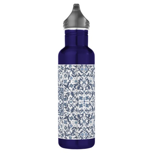 Blauw Fancy Floral Graphic Pattern Waterfles (Rechts)