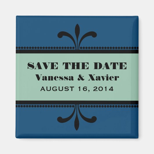 Blauw/Fancy gejaagd Kunstdeco sparen de Datum Magn Magneet (Voorkant)