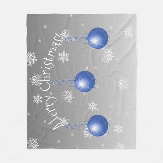 Blauw Fancy Kerst Ornament Fleece Deken (Voorkant)
