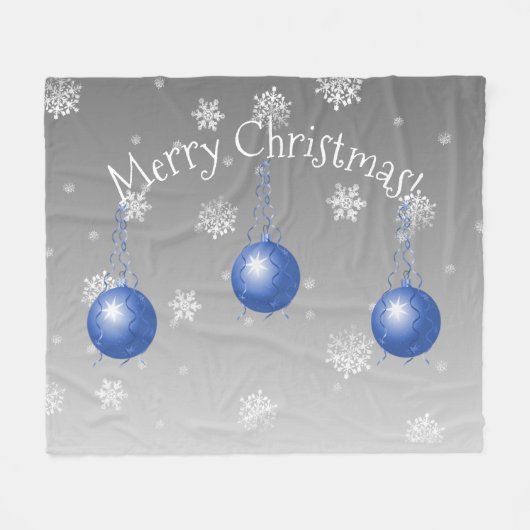 Blauw Fancy Kerst Ornament Fleece Deken (Voorkant (Horizontaal))